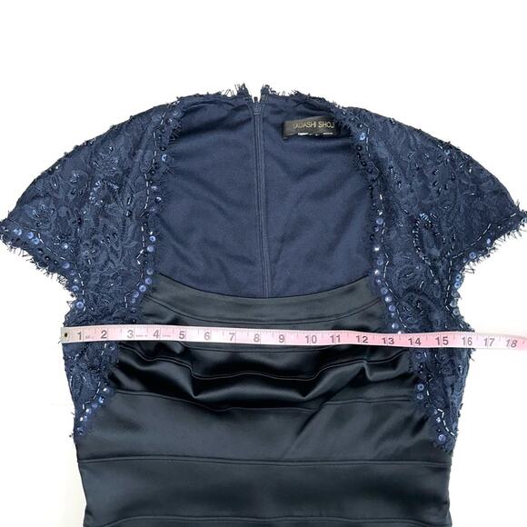 Tadashi Shoji Black Navy Bandage Satin Beaded Cocktail Dress Size 8 - Picture 7 of 12